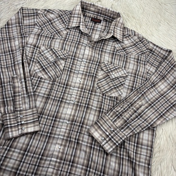Plains Western Wear Men's XL Plaid Pearl Snap Shirt Cowboy Stage Coach Gray - Picture 2 of 6